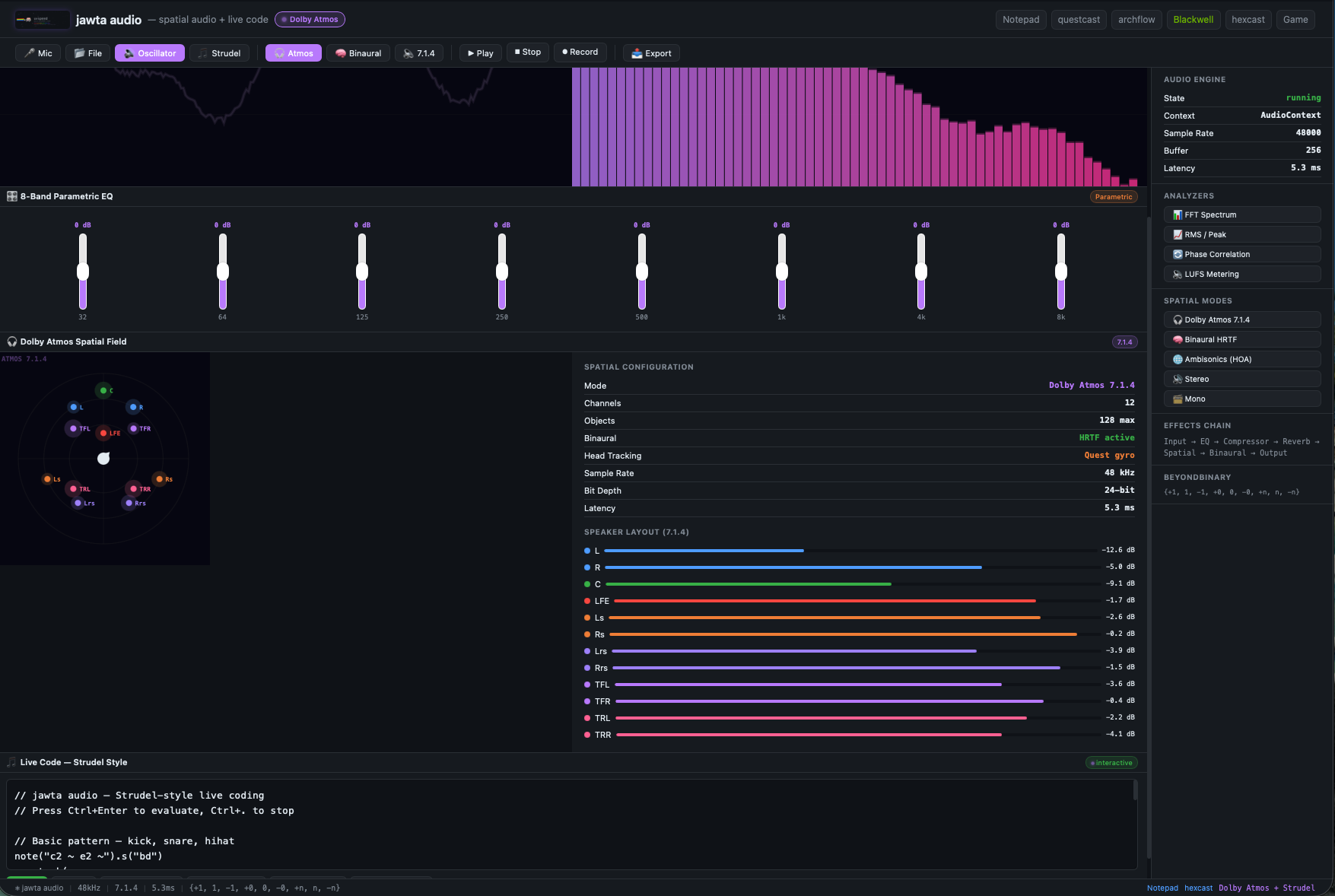 jawta spatial audio with Strudel live coding
